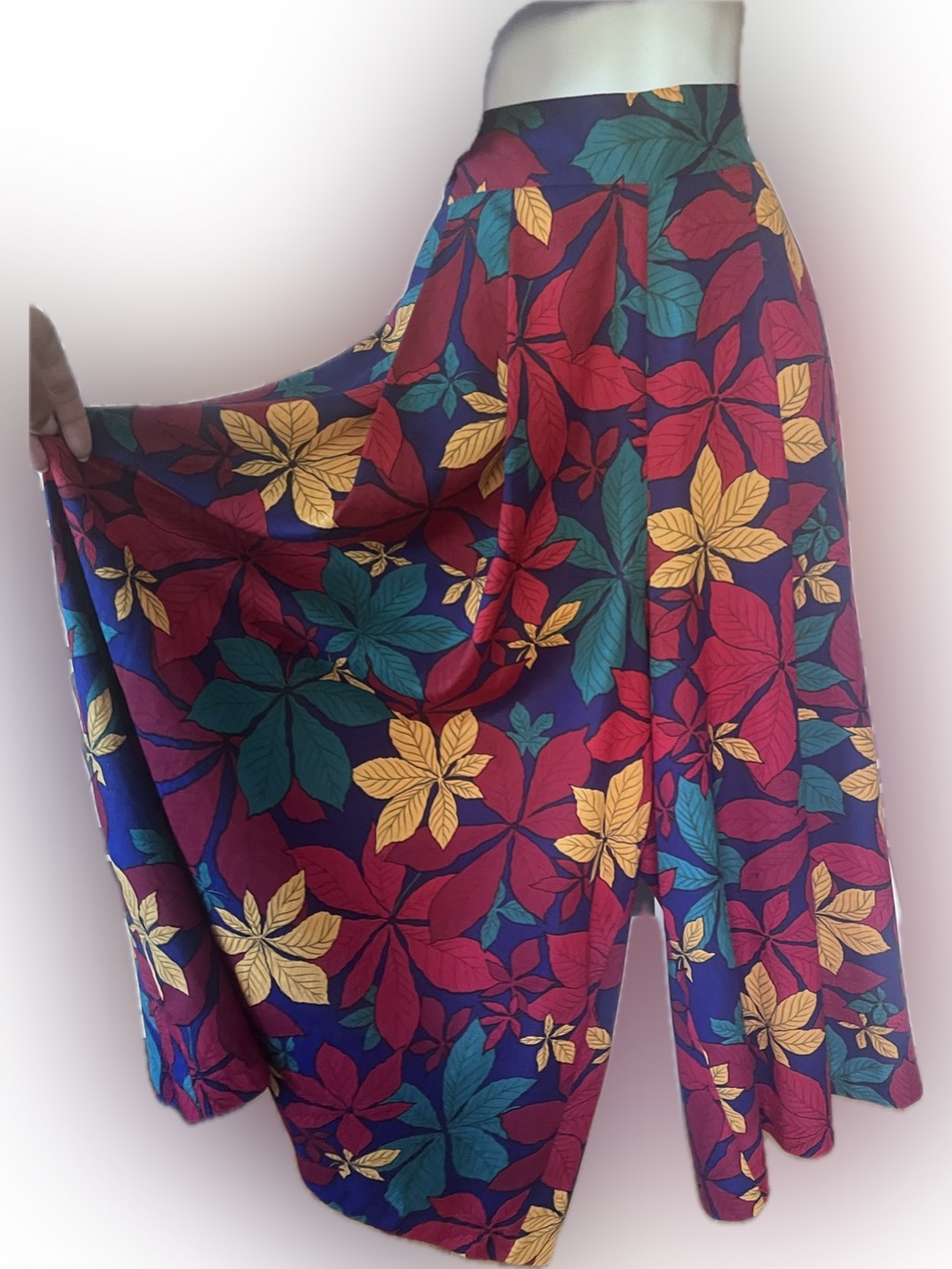 Vintage Cropped Wide Leg Flowy Culottes with Fall Leaf Pattern Size 12